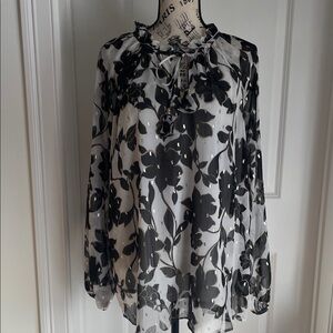 Floral Black and White with Gold Women's Top
